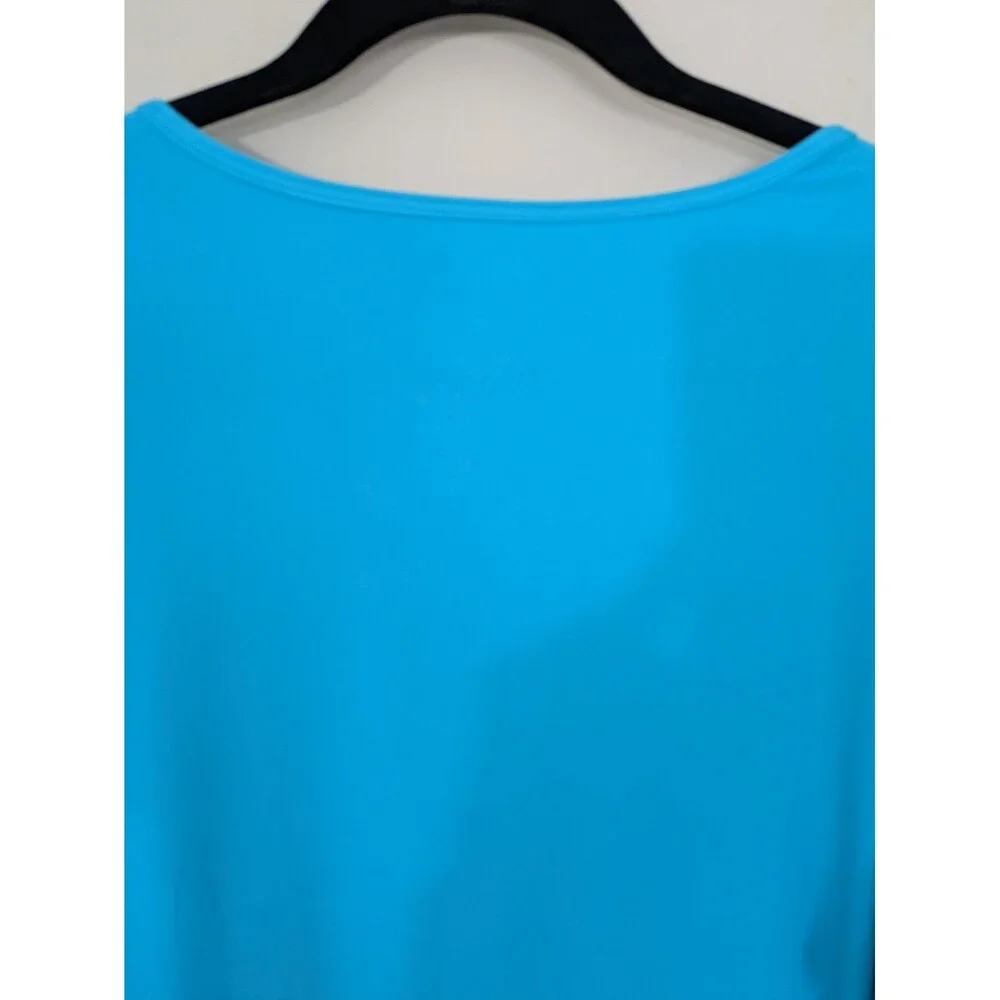 LANDS' END Womens 1X Stretchy Rash Guard Swim Shirt Bright Turquoise Blue Beach - Picture 10 of 13